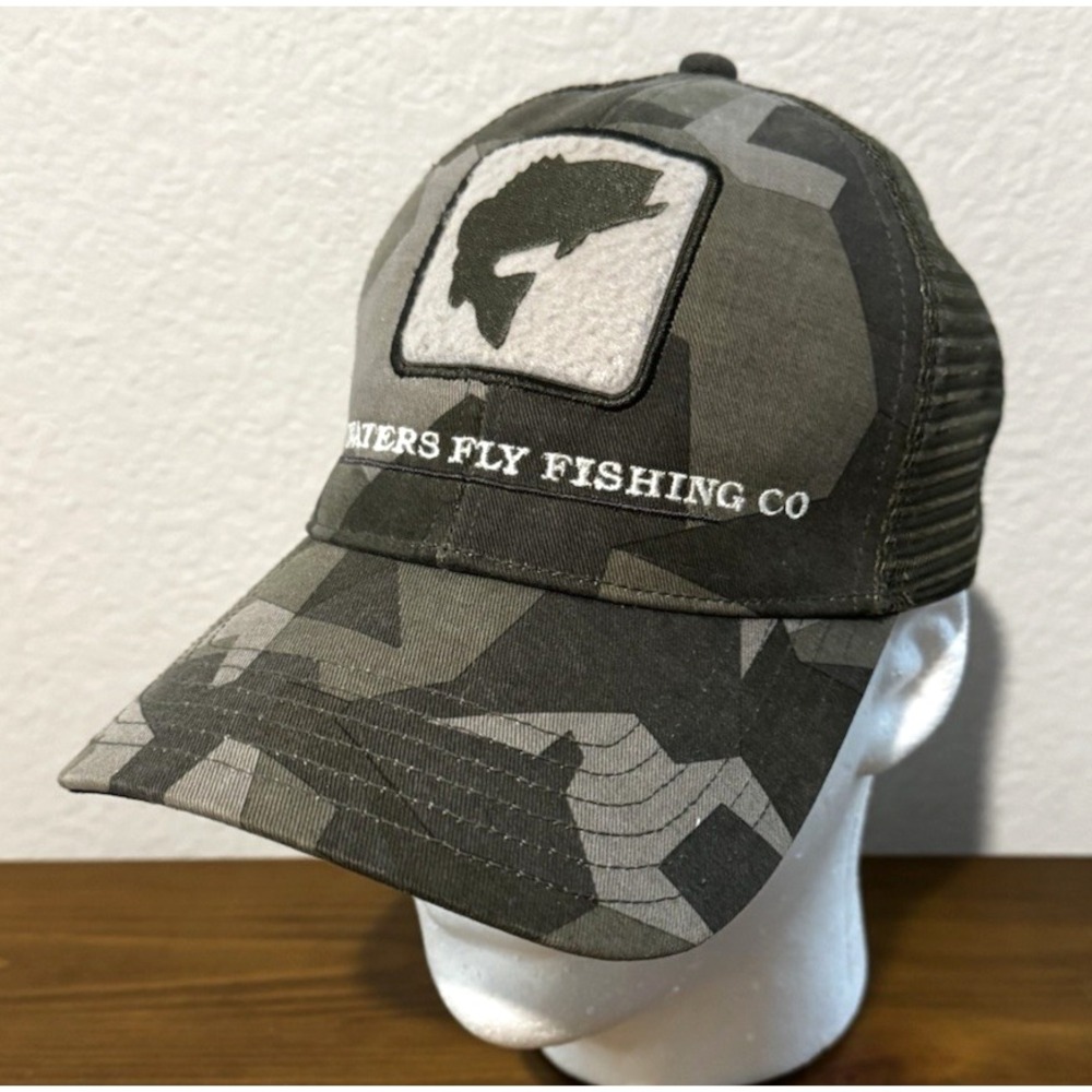 Simms Hat Cap Mens Snapback Green Camo Trout Trucker Mesh Fly Fishing River